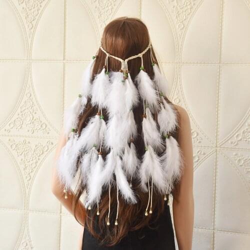 Bohemia Bridal Festival Wedding Feather Headbands Headwear Ethnic Jewelry White Feather Head Band Headdress Hair Accessories