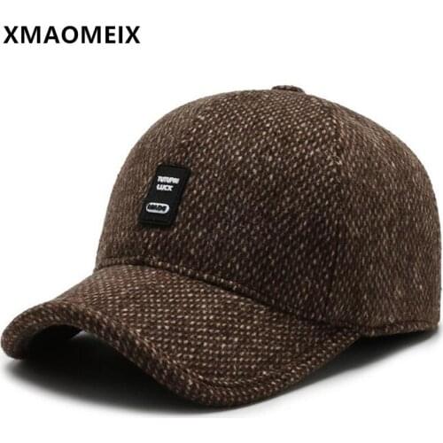 XMAOMEIX Winter Middle-aged Mens Warm Cotton Letter Baseball Caps Snapback Cap Earmuffs Hats Adjustable Size Casual Sports Caps