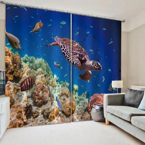 Custom 3d curtains Blue beach ocean curtains Window Blackout Luxury 3D Curtains set For Bed room Living room