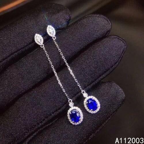 KJJEAXCMY Fine Jewelry 925 sterling silver inlaid natural sapphire female earrings Eardrop classic support detection