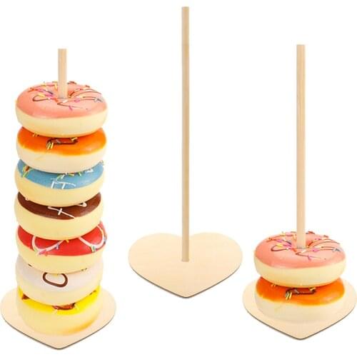 1PCS Wooden Donut Display Stand Heart Shape Wooden Donuts Bagels Dessert Display Holder Table for Wedding Party Decor Favor