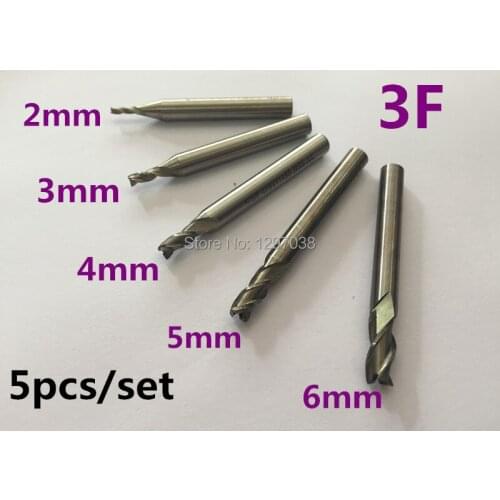 5pcs/set HSS 3 Blades Flute cutting diameter 2MM+3MM+4MM+5MM+6MM high speed steel end milling cutter end mills Cutting tools