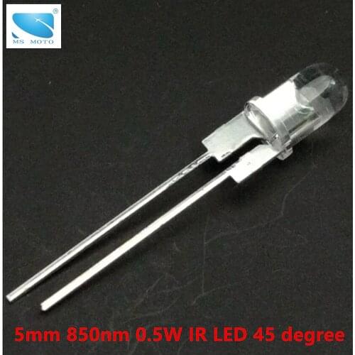 5pcs/lot 5mm 0.5W 45 degree 850nm IR LED Infrared Emitting Diode High power through hole copper leg easy heat