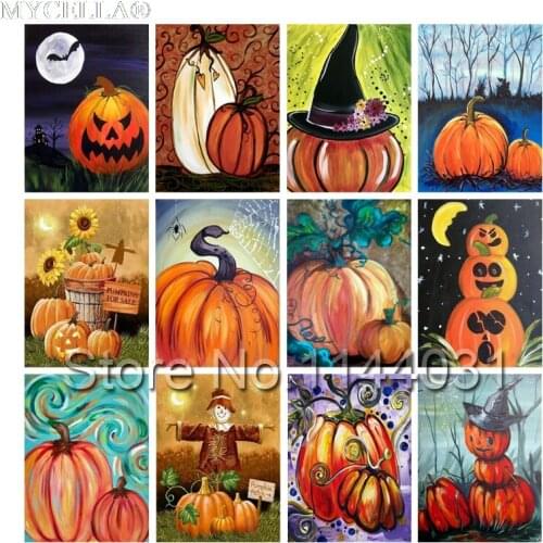 5D DIY Diamond Painting Cross Stitch Haunted House Halloween Folk Art Diamond Embroidery Pumpkin Full Diamond Mosaic Needlework