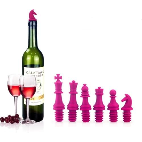 3D Food grade silicone chess Wine Stopper Set bottle stopper creative seal wine stopper 6 Pack 3D chess red wine stopper