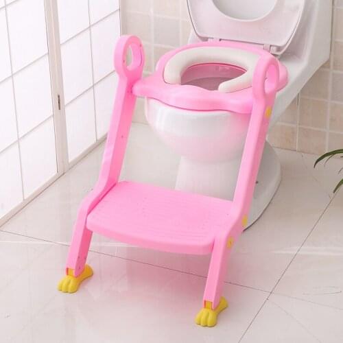 Baby Child Toilet Seat Children Folding Ladder Potty Toilet Training Non-Slip Ladder Adjustable Height Feet Step and Potty Seat