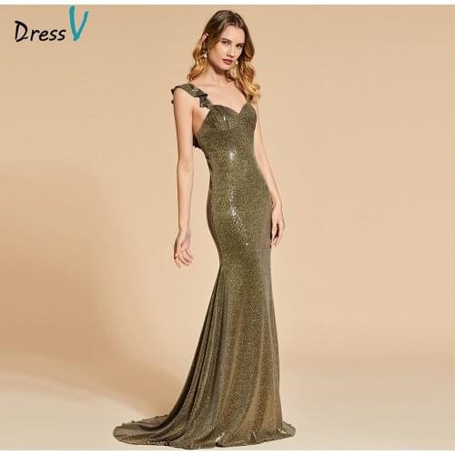 Dressv trumpet long evening dress elegant sweep train sleeveless backless wedding party formal dress mermaid evening dresses