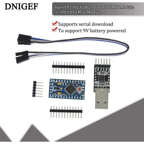 DNIGEF 1PCS 6pin CP2102 USB 2.0 to TTL UART Module + 1PCS Pro Mini Module Atmega328 5V 16M For Arduino Compatible With Nano