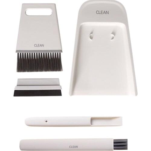Hot Mini Desktop Broom and Dustpan Set Household Wiper Broom Cleaning Dust Slit Brush Set Grey and White