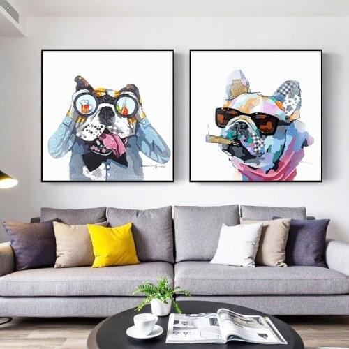 Graffiti Colorful Animal Dog Canvas Painting French Bulldog Poster Abstract Wall Art Canvas Prints Pictures Decor Room Decor