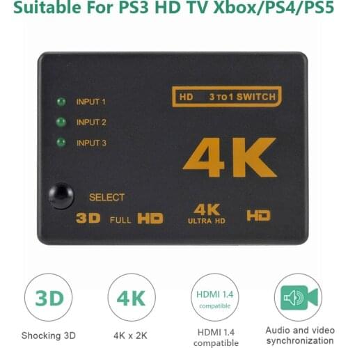 HDMI-Compatible Switcher Box 3x1 Mini Splitter Support 4K HD 1080P Video 3 Port Switch for HDTV Monitor Set Top Box Projector