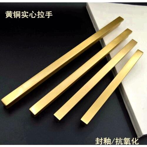 HQ 80-400MM SQUARE Solid Core Brass Kitchen Cabinet Knobs and Handles Drawer Pulls Bedroom Knob Brass T Bar Cabinet Hardware