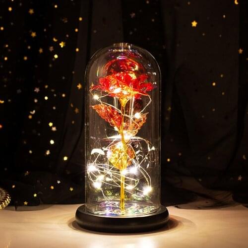 Artificial Eternal Rose LED Light Beauty The Beast In Glass Cover Christmas Home Decor For Mother Valentines Day new Year Gift