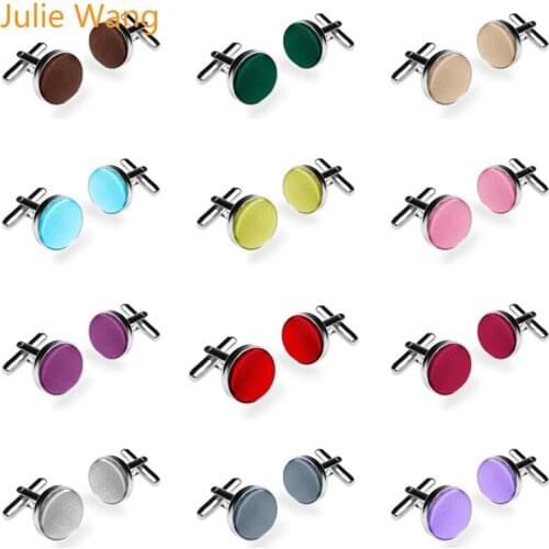 Julie Wang 1Pair Trendy Colorful Round Shape Metal Cloth Cufflink Wedding&Busines Party Man French Cuff links Nail Sleeve Button
