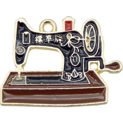 Julie Wang 3PCS Enamel Black Sewing Machine Charms Alloy Pendant Bracelet Earrings Jewelry Making Accessory