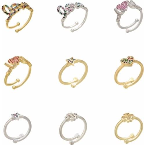 HECHENG Love Letter Heart Ring Star Clover CZ Rainbow Colorful Gold Wholesale CZ Engagement Ring For Women Jewelry VJ3