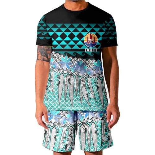 Tahiti Polynesia Tracksuit Men Summer Short Sleeve Casual Short Sleeve Shirt Beach Shorts Hawaiian Men Suits 2 Pieces Dropship