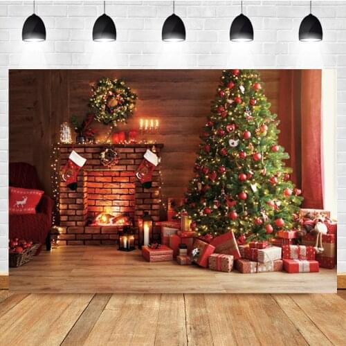 Laeacco Christmas Tree Lights Reindeer Socks Gifts Fireplace Birthday Photo Photography Background Backdrop For Photo Studio