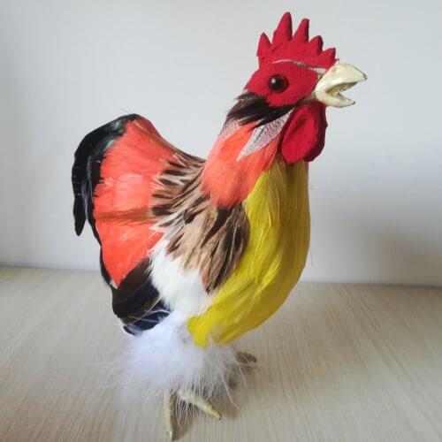 Real life toy beautiful feathers cock about 20x23cm hard model,polyethylene&furs chicken prop.home decoration Xmas gift w4007