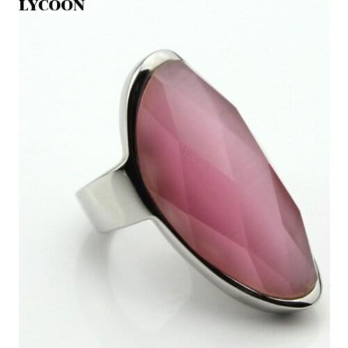 Newest 316L stainless steel with big pink cat eyes opal stone ring in heart style for women index finger rings