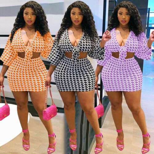 2021 New Arrival Fashion Design Women Set 2 Pcs Low Cut Bow Long Sleeve