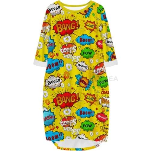New Fashion 3D Print Long Sundresses Bang Pop Art Pocket Loose Casual Robe Summer Dress Traf For Women