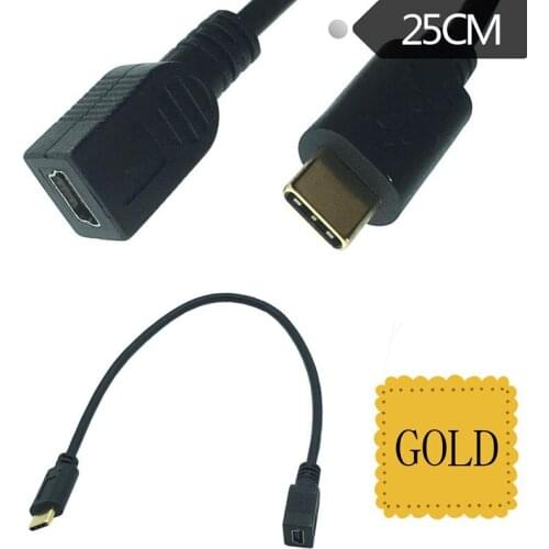 Reversible Design USB 2.0 Gold 3.1 Type C Male Connector to Mini USB 2.0 Female Data Cable for Mobile Phone