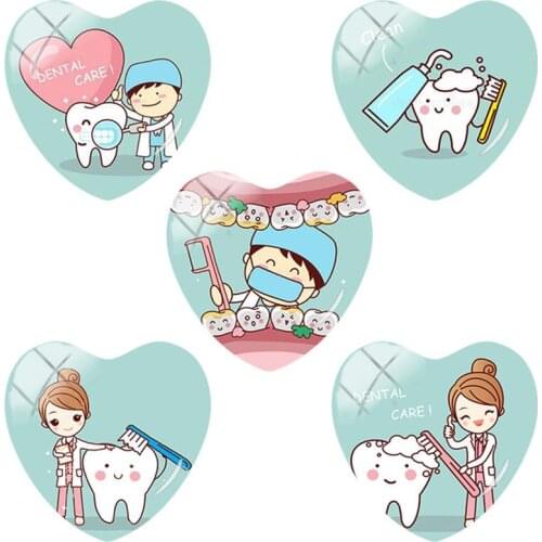 TAFREE 25mm Heart Shape Cartoon Clean tooth care Glass Cabochon Photo Glass Charm DIY Jewelry Findings For keychain pendant TE13
