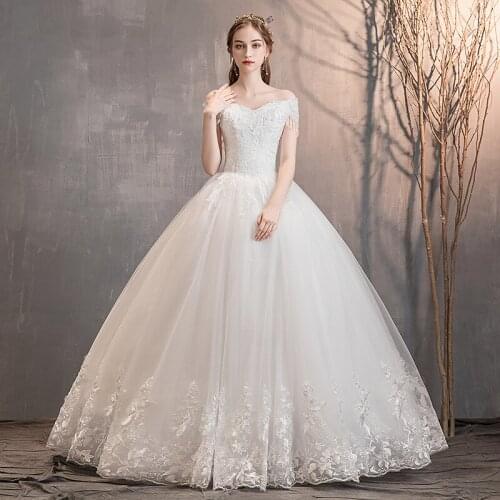 Wedding Dress 2021 New Light Boat Neck Off The Shoulder Lace Embroidery Vestido De Noiva With Tassel Lace Up Ball Gown Plus Size
