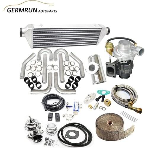 T04E 8PC T3/T4 UNIVERSAL TURBO KIT V-BAND TURBOCHARGER WASTEGATE INTERCOOLER