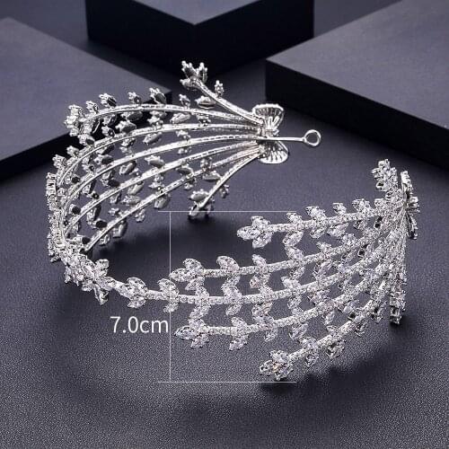Top Quality Wedding Bridal Bridesmaid Flower Cubic Zirconia Girls white plated zircon tiara crown / headband For Prom