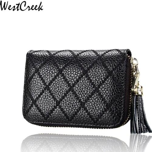 WESTCREEK Brand Fashion Female Zipper Credit Card Bag Genuine Leather Women Card Holder Pillow with Coin Pockets