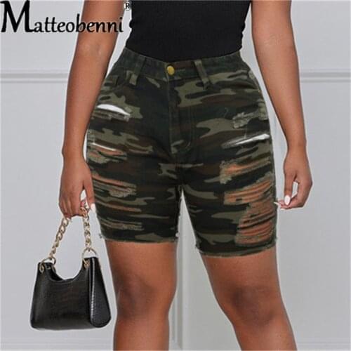 Plus Size Streetwear High Waist Stretch Slim Jeans Shorts Women 2021 Summer Ladies Fashion Camouflage Ripped Denim Cargo Pants
