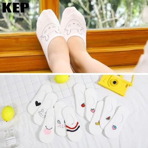 Women Socks 5Pairs/Lot Summer Cartoon Cat Fruit Socks Cute Kawaii Animal Funny Boat Ankle Socks Ladies Cotton Invisible Sox