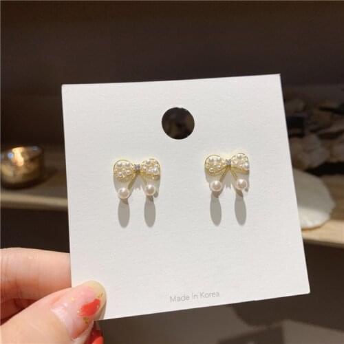 Cute Sweet Bow Fashion Stud Earrings for Women Party Teen Gift Sweet Pearl Earring Jewelry Accessories