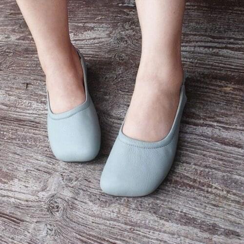 Women Flat Shoes Woman Genuine Leather Shoes Square Toe Ladies Flat Shoes Slip on Ballet Flats Summer Ballerina Shoes