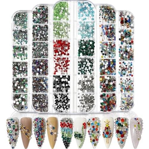 1440Pcs/Box Nail Crystals Rhinestone Round Shaped Flatback AB Gems Stones With Box For Nail Design DIY Craft SS4-SS16 Stones