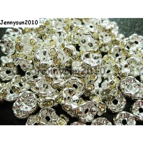 200pcs/lot 6mm Top Quality Czech Jonquil Crystal Rhinestone Pave Wavy Rondelle Metal Sliver Plated Spacer Loose Beads Jewelry