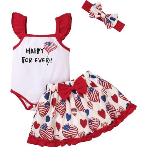 2021-04-27 Lioraitiin 0-12M Infant Little Girls Romper Skirt Summer Toddlers Heart Printing Fly Sleeve Tops Half Dress Headband