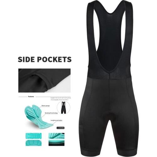 2021 With side pockets Whole Black Bicycle Bib Shorts Men Wear Bike Cycling Pants Gel Padded Riding Bib Shorts Cycling Shorts