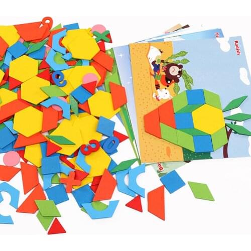 250Pcs Tangram Shapes Wooden Blocks Puzzles Fun Learning Toys for Ages 3 to 6 kids educational toys for children gift