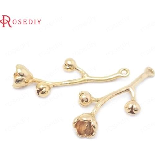 38482)10PCS 10x22.5MM 24K Gold Color Brass Flower Branch Charms Pendants High Quality Jewelry Making Supplies Diy Accessories