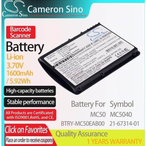 CameronSino Battery for Symbol MC50 MC5040 fits Symbol 21-67314-01 BTRY-MC50EAB00 Barcode Scanner battery 1600mAh/5.92Wh 3.70V