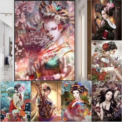 Piao Xue Full Square/Round Drill 5d Diy Diamond Painting Japanese Geisha Embroidery Kimomo Cross Stitch Art For Wall Decor