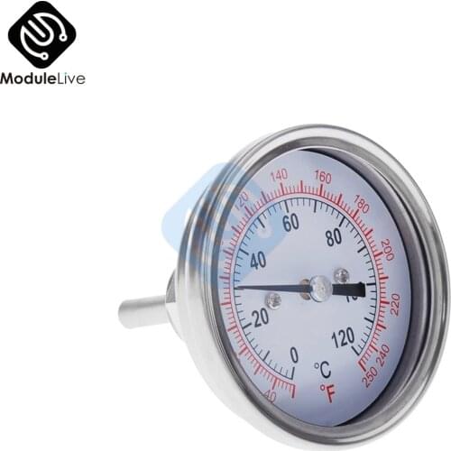 0-120 Degree Stainless Steel Analog Thermometer with Double Scale Celsius Fahrenheit BBQ Grill Dial Temperature Gauge Cook Food