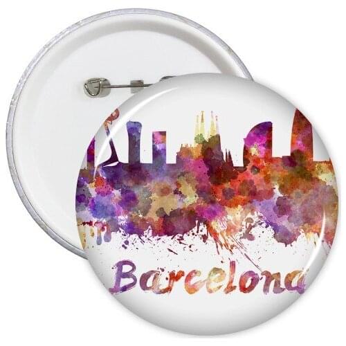 Barcelona Spain Country City Watercolor Illustration Round Pins Badge Button Clothing Decoration Gift 5pcs