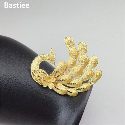 Bastiee Hmong Jewelry Peacock 999 Sterling Silver Hair Fork For Women Golden Plated Luxury Hair Stick Miao