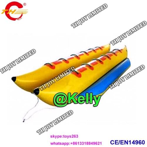 Free air shipping 12 seats inflatable banana boat come with free air pump, durable high quality inflatable flying banana boats