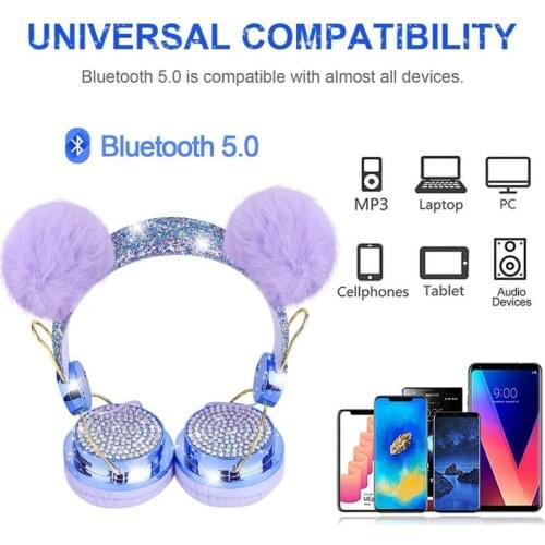 Cat Ears Headset Bluetooth 5.0 Stereo Surround Sound Wireless Gaming Headphone With Mic Microphone LED Light Earphone