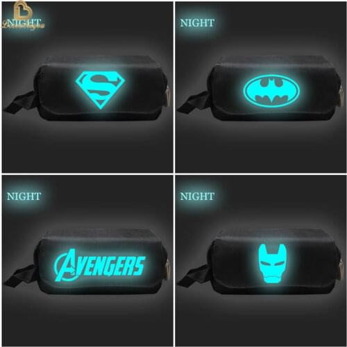 Disney Movie Super Hero Pencil Case Anime Figure Cartoon Spider Captain Double-layer Large-capacity Bag Canvas Pen Case